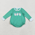LR2412  Santa Embroidery Blue Checkered Baby Boys Christmas Romper