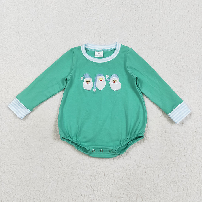 LR2412  Santa Embroidery Blue Checkered Baby Boys Christmas Romper