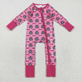 LR2467  Pumpkin Candy Pink Print Baby Girls Halloween Zipper Sleeper Romper