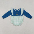 LR2477  Nativity Embroidery Checkered Baby Girls Christmas Romper