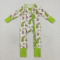 LR2481 Green Frog Tree Print Baby Christmas Zipper Sleeper Romper