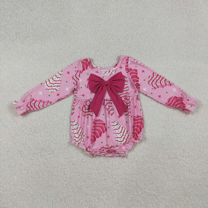 LR2586 Debbie Cake Pink Print Big Bow Baby Girls Christmas Romper