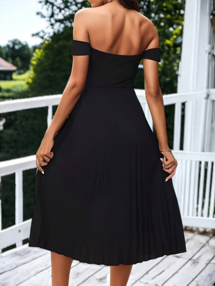 Off Shoulder Pleated Hem Dress
