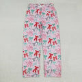 P0766 Adult Green Pink Red Bows Print Woman Christmas Bottom Pajamas Pants