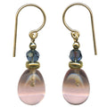Pink glass and indigo crystal drop earrings from Owen Glass Collection with elegant, colorful gemstone design.