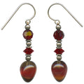 Red glass and crystal dangle earrings featuring watercolor-inspired design from Owen Glass Collection.