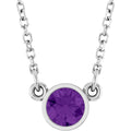 Rhodium-Plated Sterling Silver Natural Amethyst Solitaire 16" Necklace