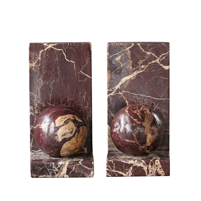Rosso Levanto Sphere Bookend, Pair