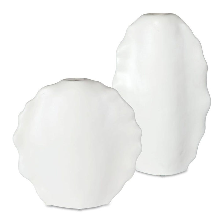 Ruffled Feathers Indoor-Outdoor Vases, White, S/2