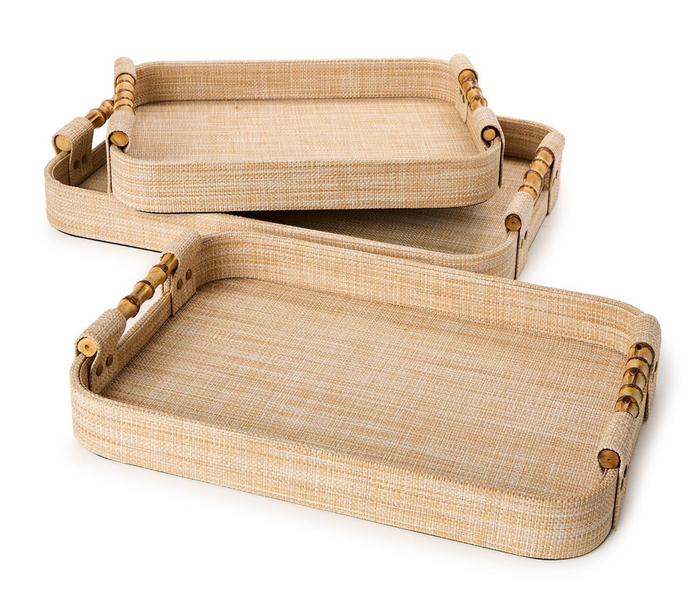 S/3 Natural Grass Rectangle Trays
