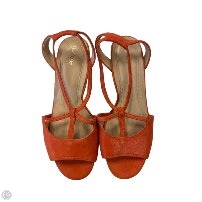 Sandals Heels Wedge By Nurture In Orange, Size: 8