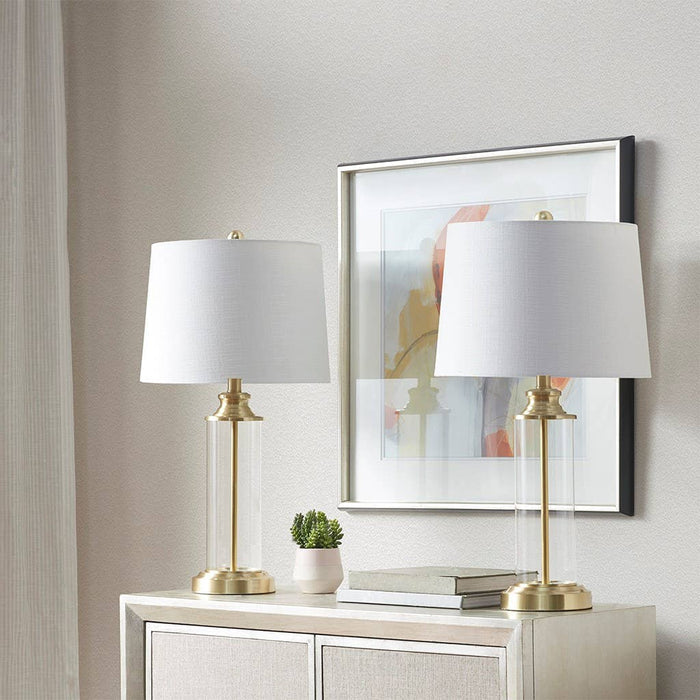 [Set of 2] Clear Glass Base Table Lamp Desk Lamp, Gold