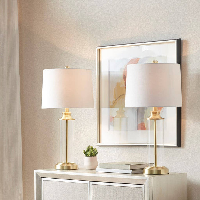 [Set of 2] Clear Glass Base Table Lamp Desk Lamp, Gold