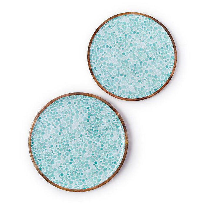 Set of 2 Drops Hand-Crafted Wood Round Tray