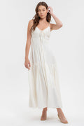 Shirred Front Tie Sleeveless Midi Dress