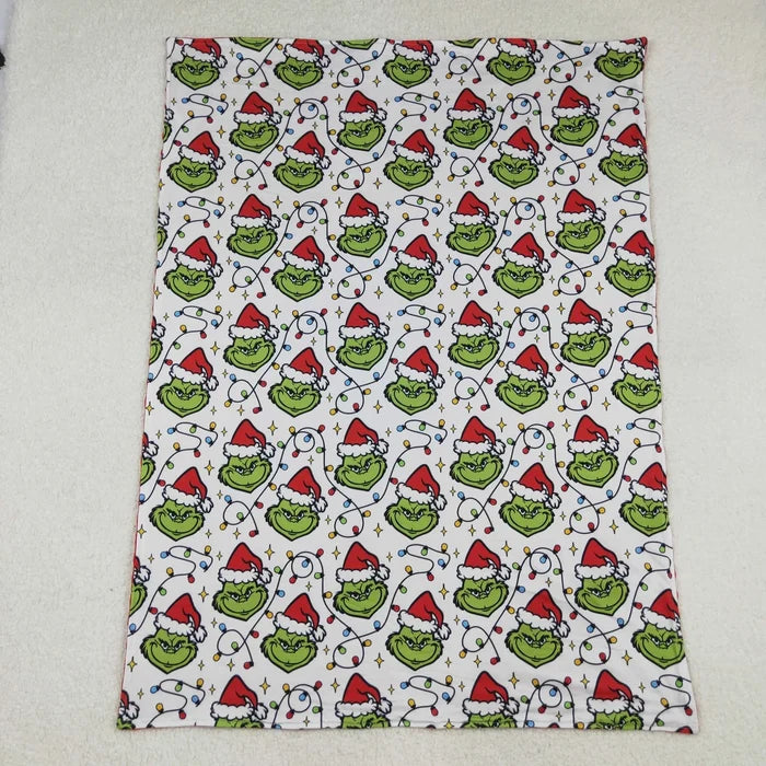 Sibling Baby Boys Green Faces Lights Christmas Pajamas Sets Zipper Footie Rompers Blankets