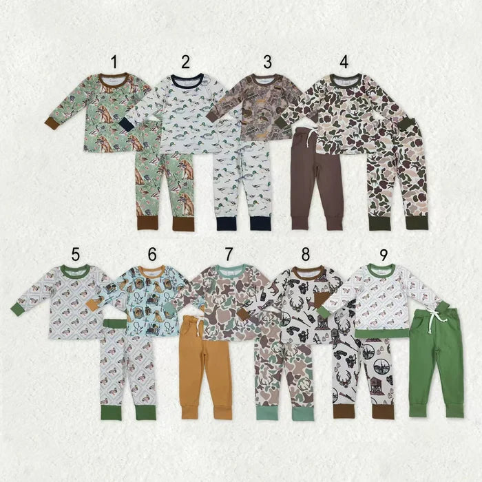 Sibling Baby Boys Southern Camo Ducks Dogs Deer Top Pants Hunting Pajamas Clothes Sets