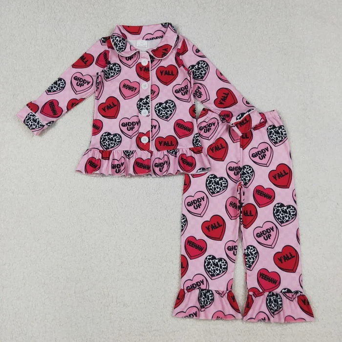 Sibling Baby Girls  Boys Valenties Heart Button Pants Pajama Set