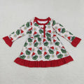 Sibling Baby Girls Christmas Green Face Daisy Pajamas Set Zipper Footie Romper Knee Length Dress