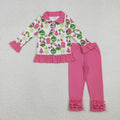 Sibling Baby Girls Green Faces Dramatic Christmas Zipper Footie Rompers Pajamas Sets