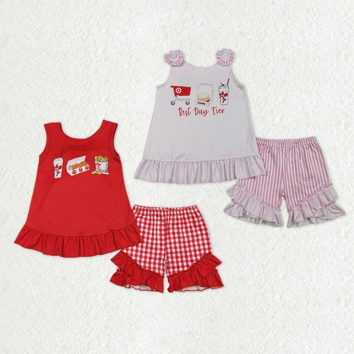 Sibling Baby Girls Sleeveless Chicken Chip Tunic Ruffle Short Clothes Sets