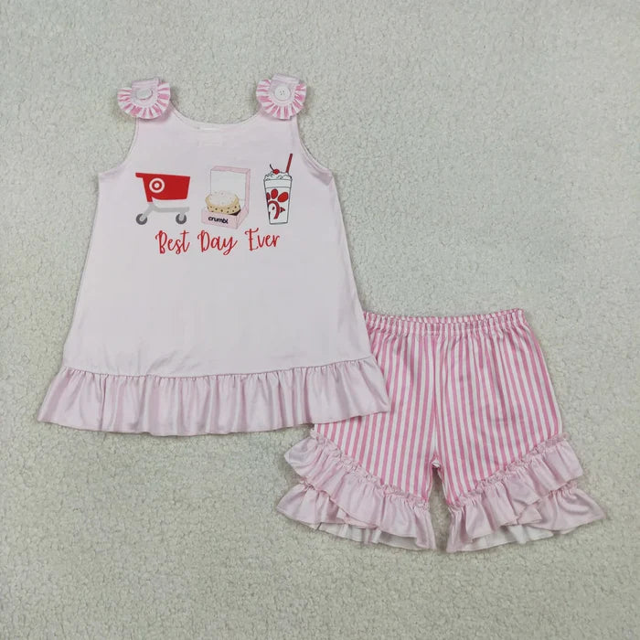Sibling Baby Girls Sleeveless Chicken Chip Tunic Ruffle Short Clothes Sets