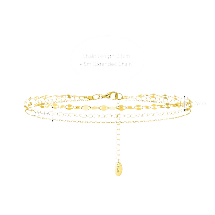Silver 14k Gold Plated 3-Layer Stacking Anklet