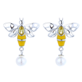 Silver Bee Earrings with Pearl & Crystals