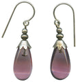 Silver Brights 60-inch light amethyst glass earrings from Owen Glass Collection, featuring long, elegant, translucent purple earrings.