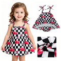 SR3854 Black & White Check Cherry Bow Tie Strap Baby Girls Summer Romper