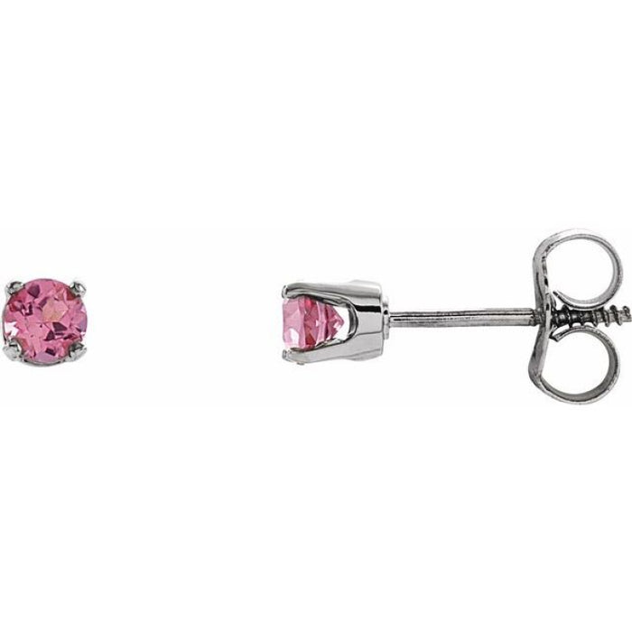 Sterling Silver Imitation Pink Tourmaline Youth Earrings