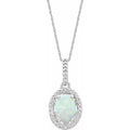 Sterling Silver Lab-Grown Opal & .01 CTW Natural Diamond 18" Necklace