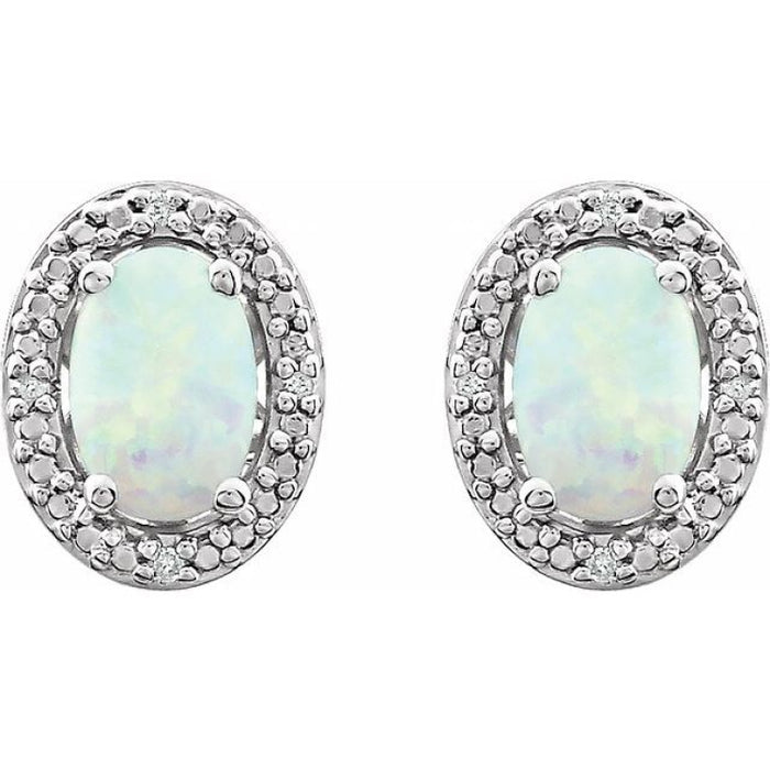 Sterling Silver Lab-Grown Opal & .025 CTW Natural Diamond Earrings