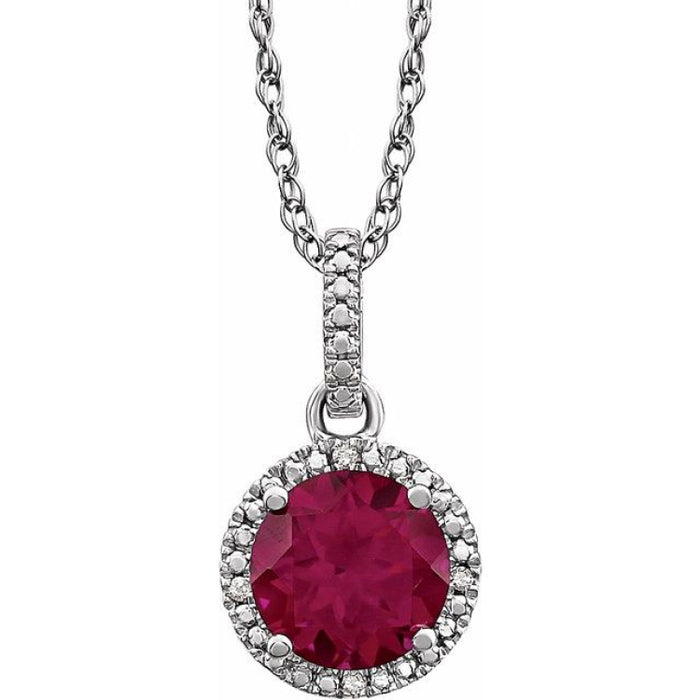 Sterling Silver Lab-Grown Ruby & .01 CTW Natural Diamond 18" Necklace