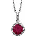 Sterling Silver Lab-Grown Ruby & .01 CTW Natural Diamond 18" Necklace