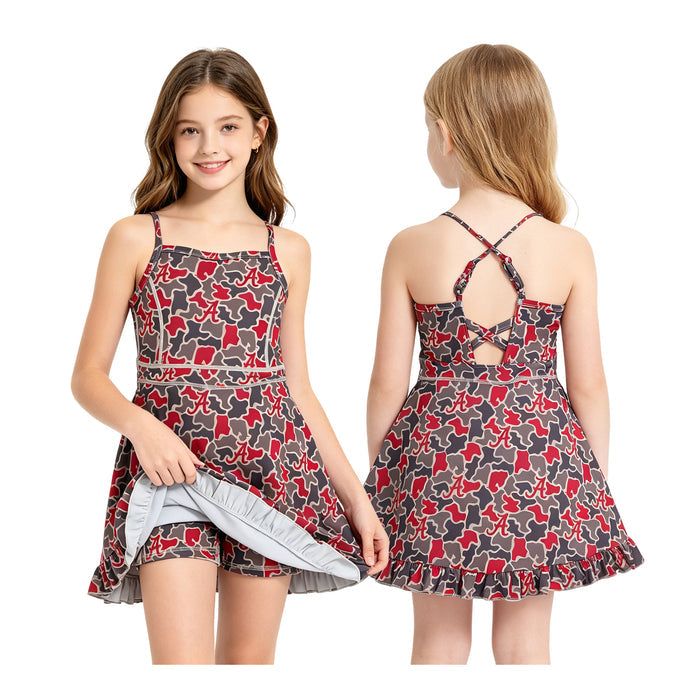Teams Alabama Camo Print Girls Summer Strap Shorts Ruffle Knee Length Yoga Dress