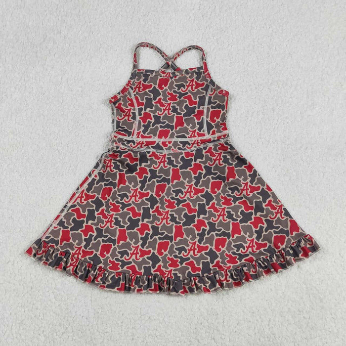 Teams Alabama Camo Print Girls Summer Strap Shorts Ruffle Knee Length Yoga Dress