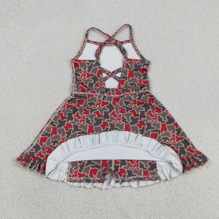 Teams Alabama Camo Print Girls Summer Strap Shorts Ruffle Knee Length Yoga Dress