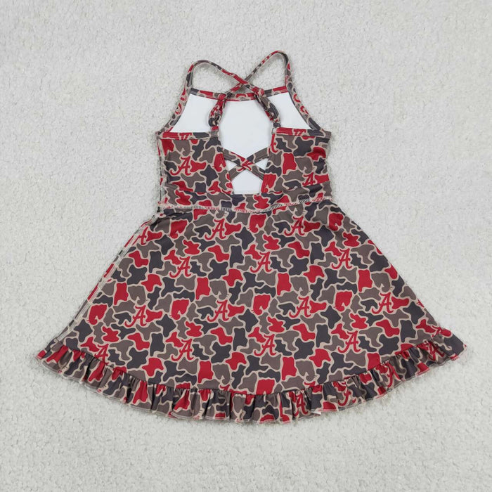 Teams Alabama Camo Print Girls Summer Strap Shorts Ruffle Knee Length Yoga Dress