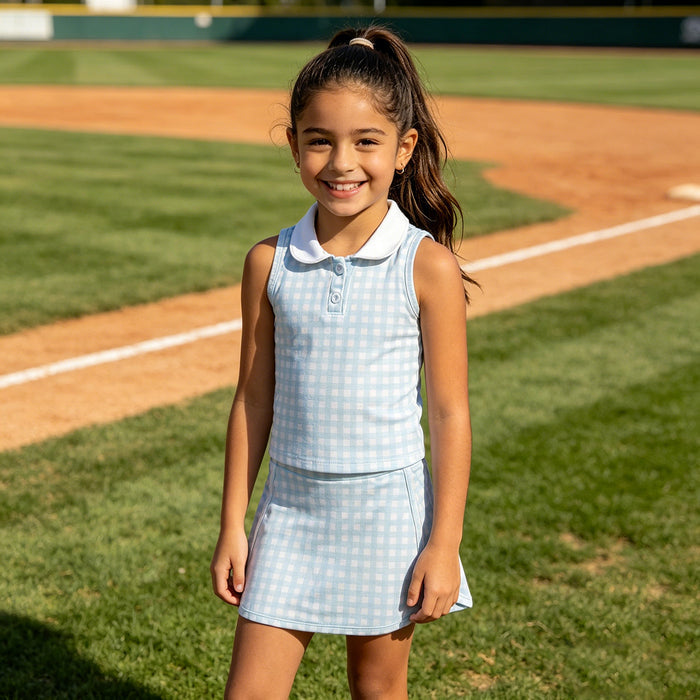 Toddler Girls Blue Gingham Sleeveless Tank Top with Skort Active Outfit