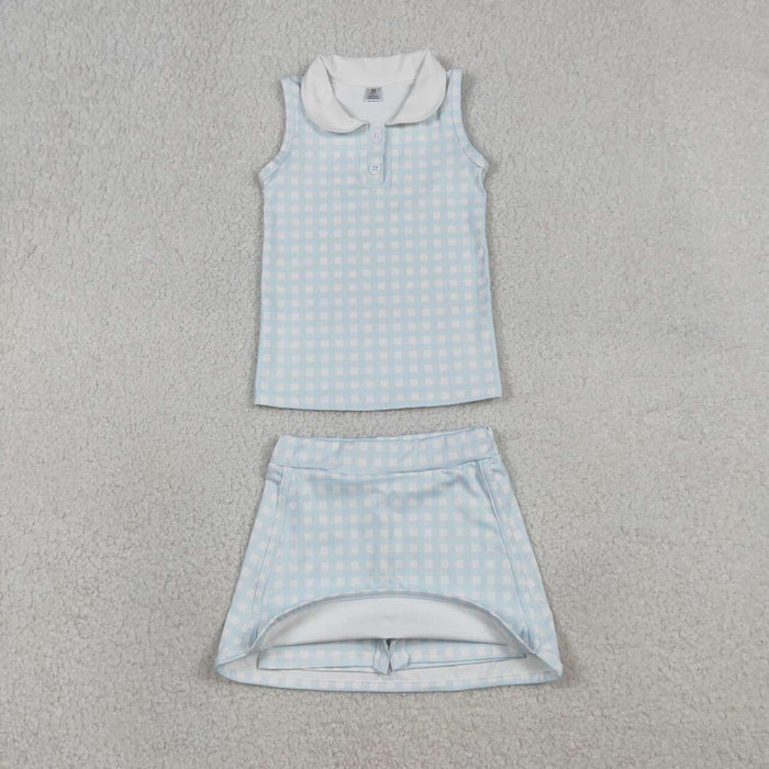 Toddler Girls Blue Gingham Sleeveless Tank Top with Skort Active Outfit