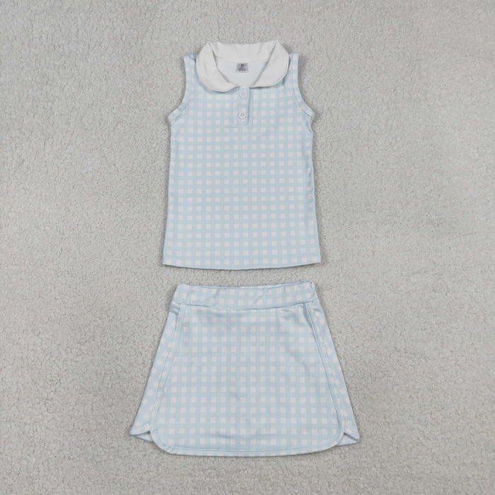 Toddler Girls Blue Gingham Sleeveless Tank Top with Skort Active Outfit