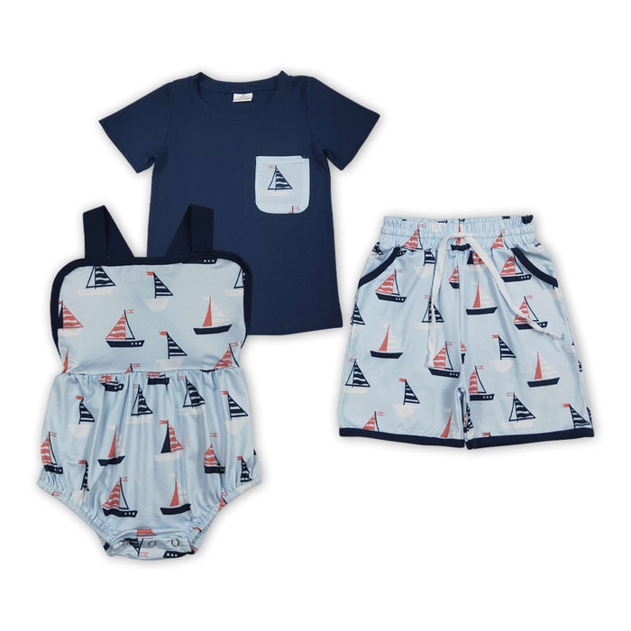 Toddler & Little Boys Matching Sailboat Outfits, Sibling Matching Set for Brothers, Summer Beach Wear