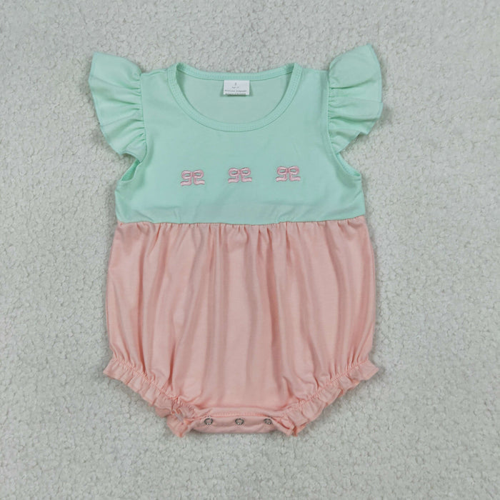 Toddler & Little Girls Mint Pink Bow Flutter Sleeve Dress & Romper Set for Sisters