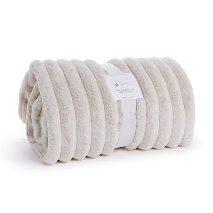 Two's Company Faux Fur White Throw Blanket