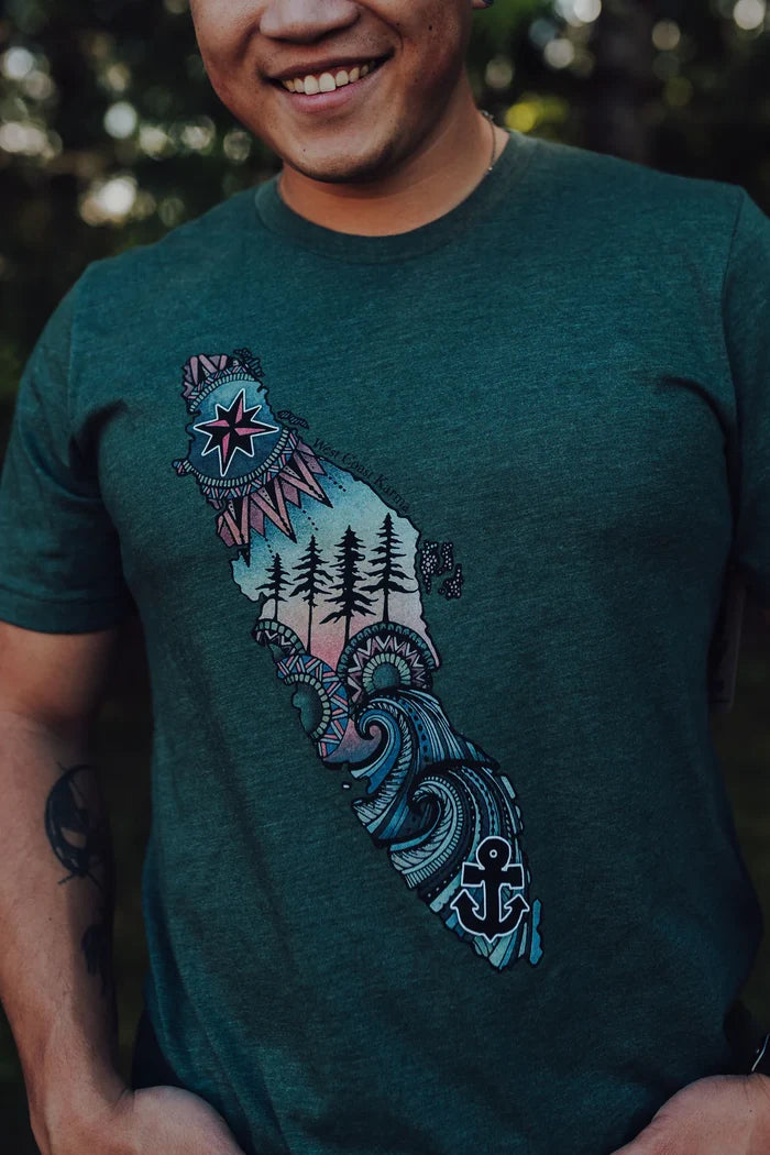 West Coast Karma- Colourful Vancouver Island Mens Tee