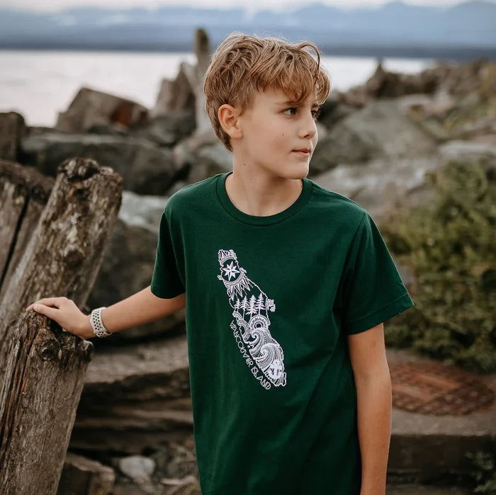 West Coast Karma- Vancouver Island Kids/Youth Tee Green