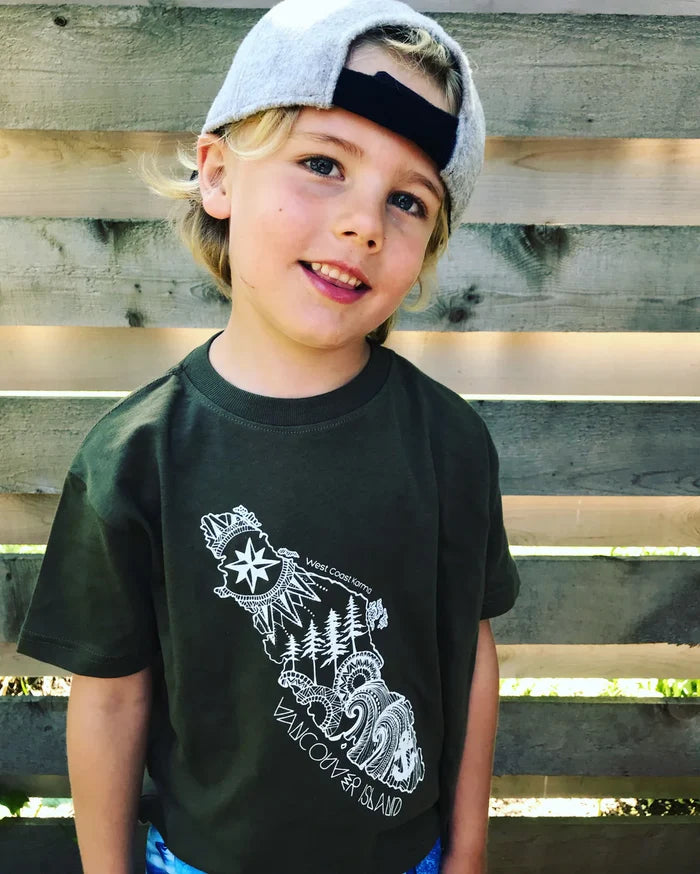 West Coast Karma- Vancouver Island Kids/Youth Tee Green