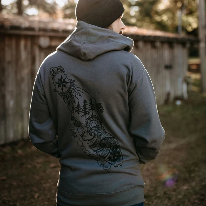 West Coast Karma- Vancouver Island Zip Up Hoodie Charcoal Grey