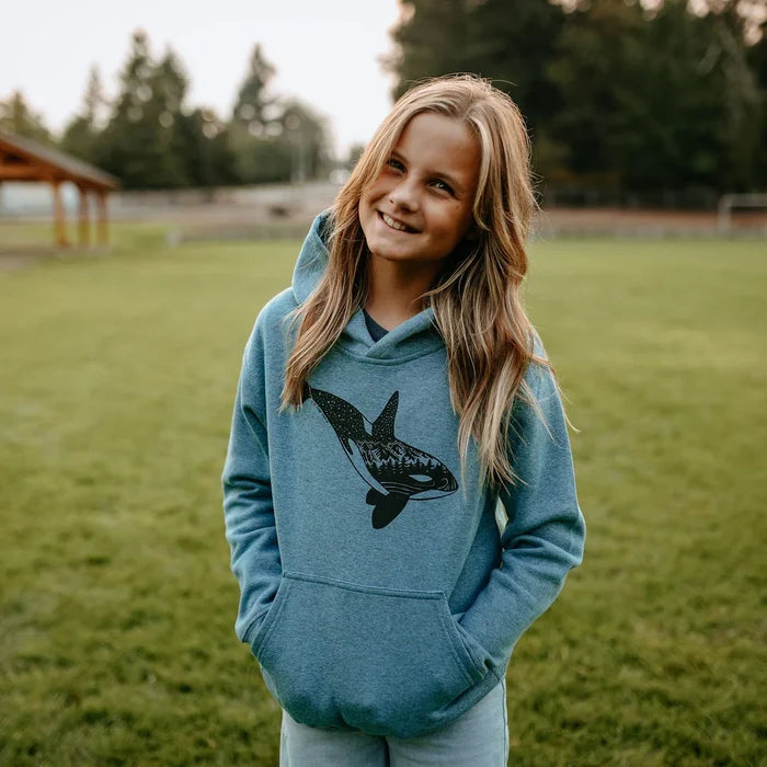 West Coast Karma-Mountain Orca Kids/Youth Hoodie Bermuda Blue